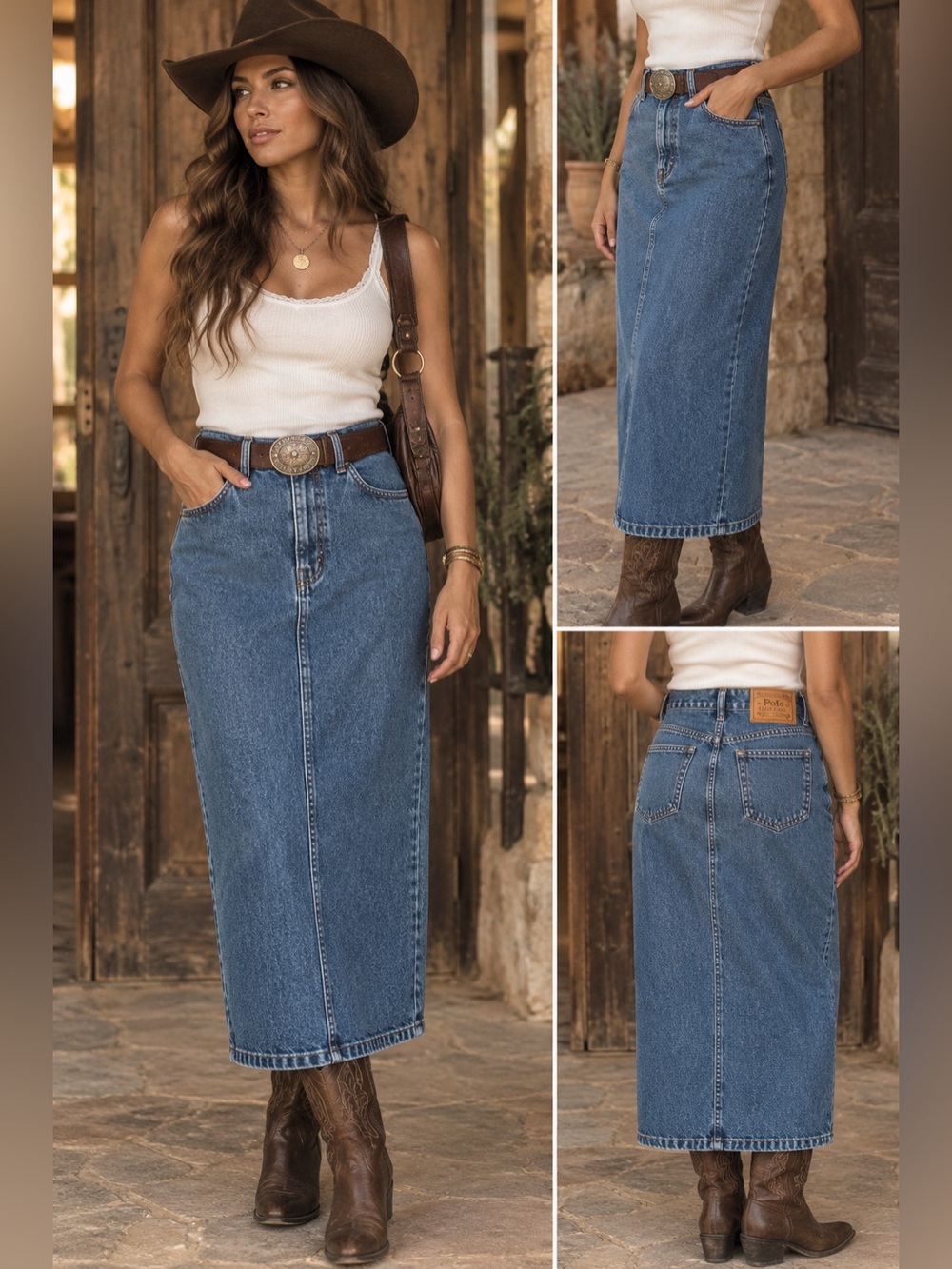 Vintage 90s Ralph Lauren Country Denim high rise Midi Skirt 12 USA Union Made